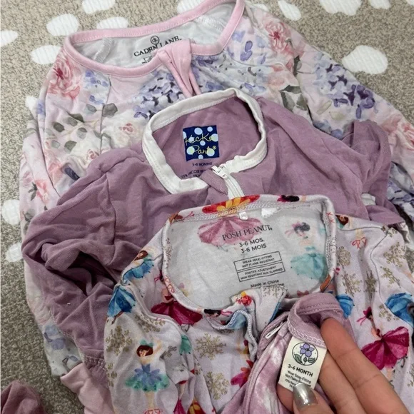 Lot of 4 bamboo footies baby girl ballerina lavender floral cadenlane watercolor - Picture 2 of 5